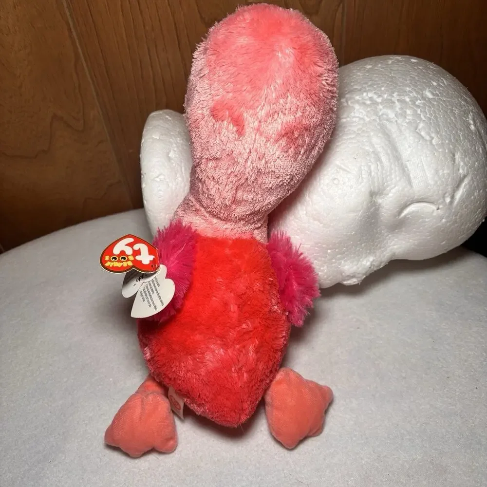Ty Beanie Boos Gilda Pink Flamingo Plush Blue Eyes Heart New With Tag 14 Inches